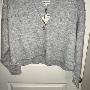 Ava & Viv Light Gray Embellished Cardigan